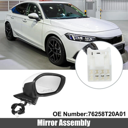 3 Pin Right Side Exterior Door Mirror Assembly White for Honda Civic (2022-2023)