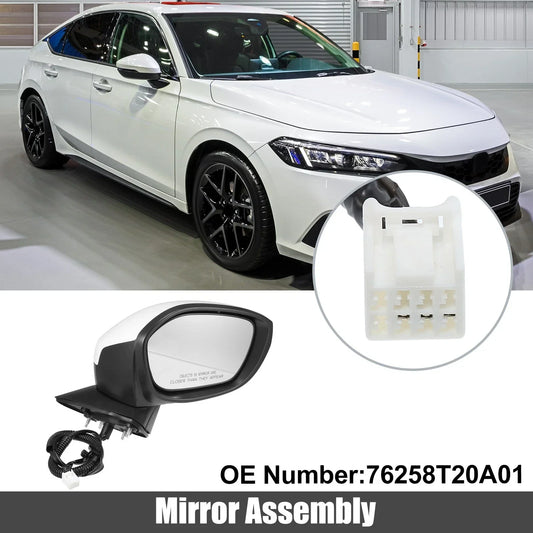 3 Pin Right Side Exterior Door Mirror Assembly White for Honda Civic (2022-2023)
