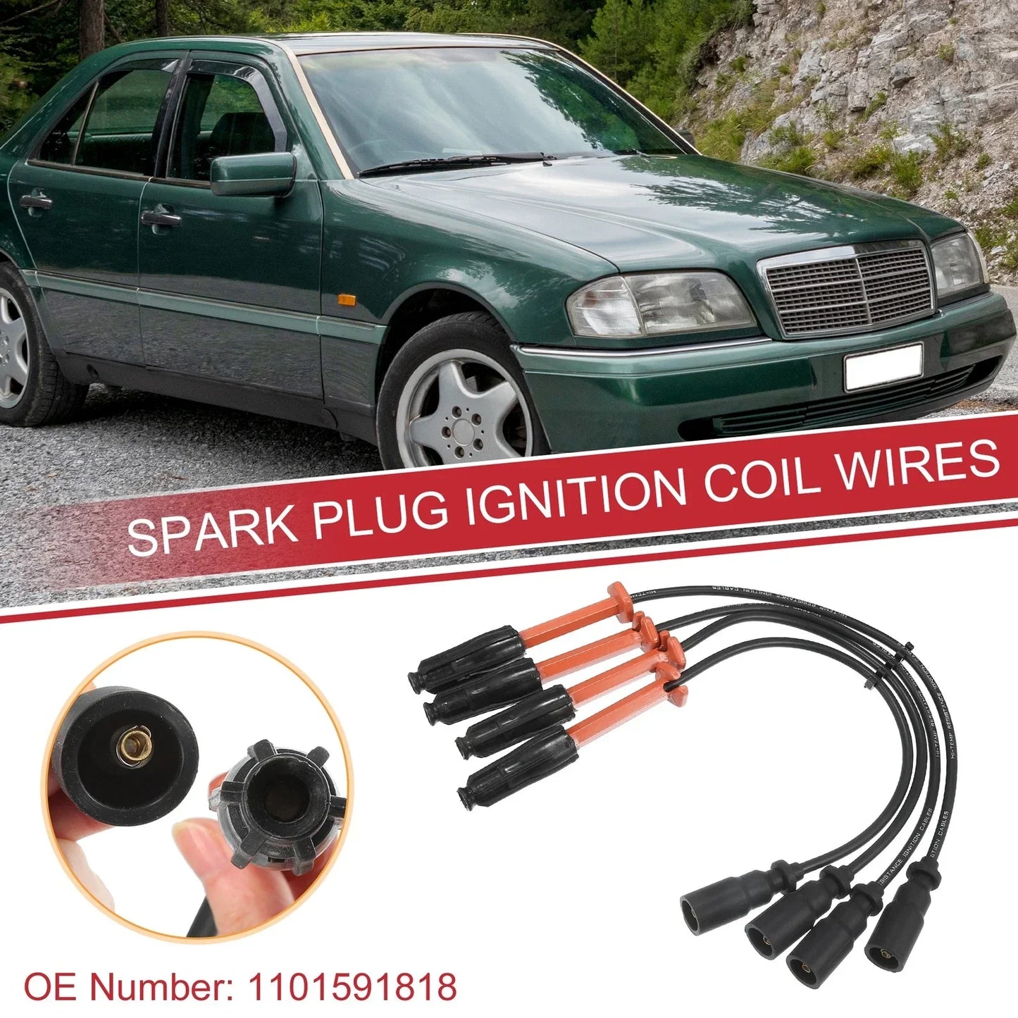 4pcs Spark Plug Wire Ignition Coil Cable for Mercedes-Benz C220 (2001-2005)