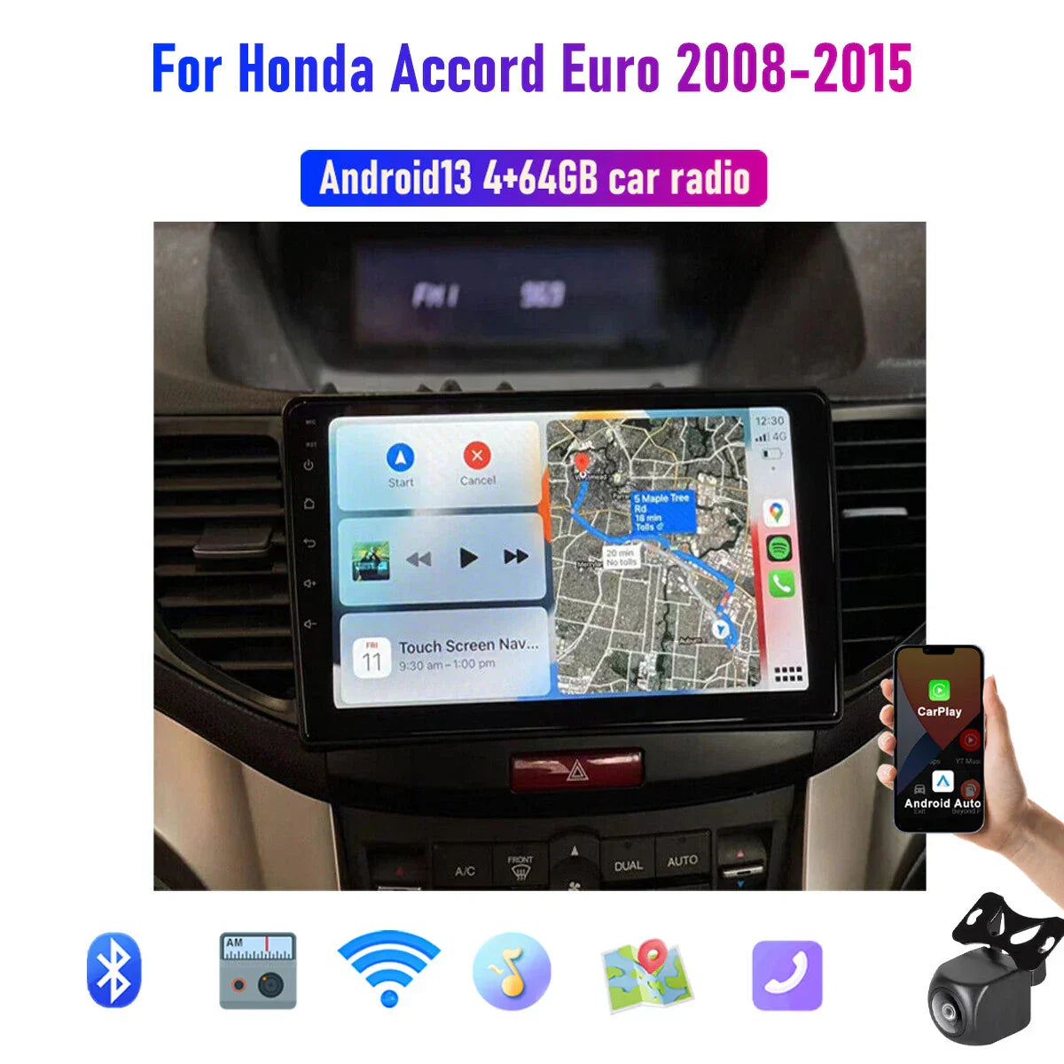 9" Wireless Carplay Android Auto Sat Nav Head Unit for Honda Accord (2008-2015)