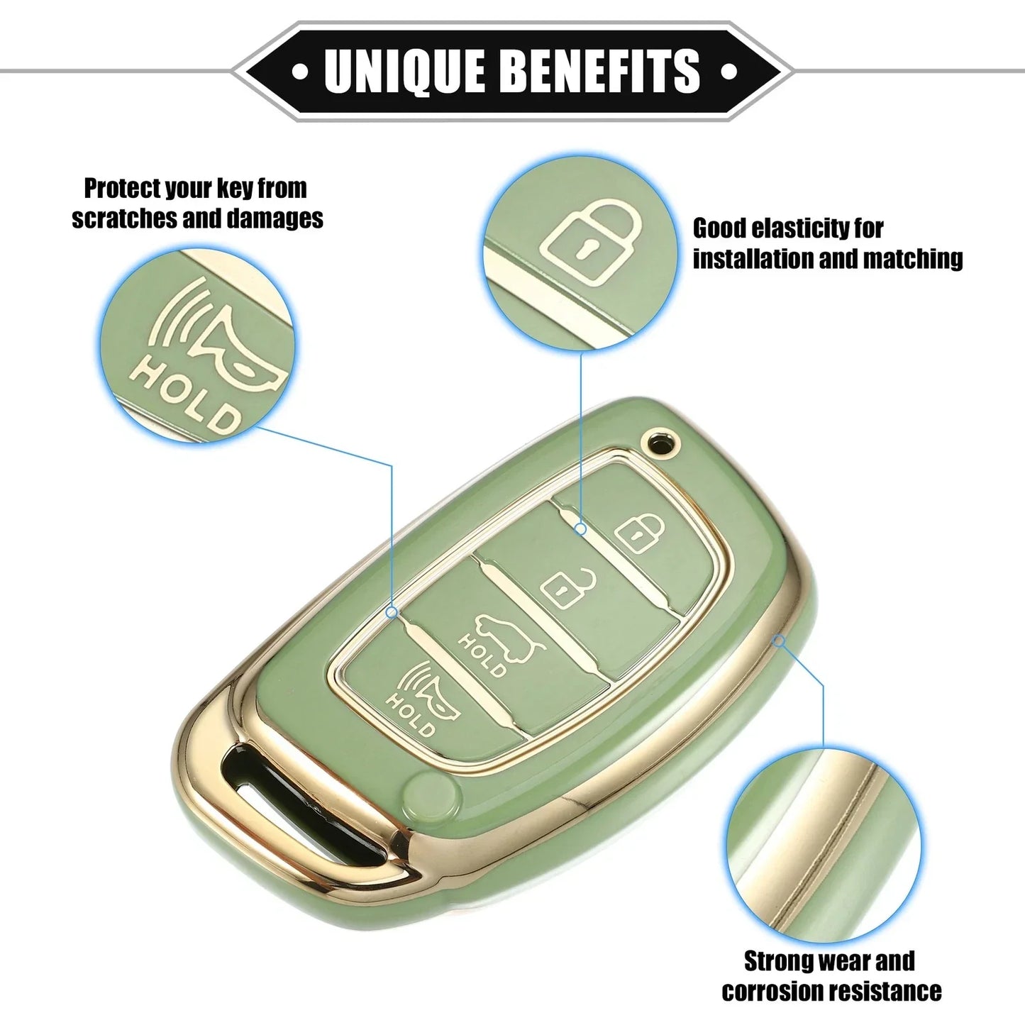 TPU Green 4 x Button Remote Keyless Key Fob Cover for Hyundai Elantra (2017-2023)
