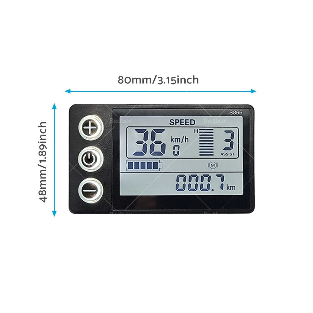 LCD Display for Electric Bike S866 24V/36V/48V Waterproof Plug