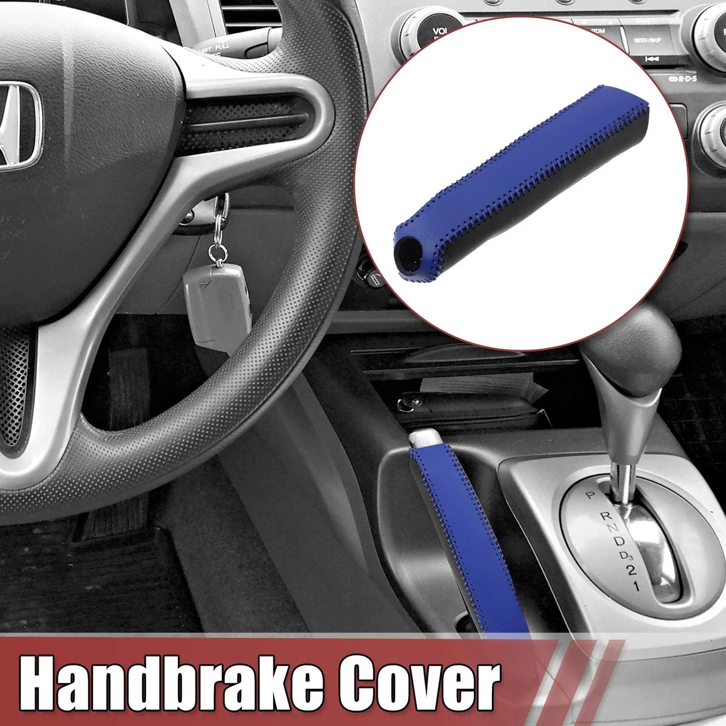 Faux Leather Handbrake Cover for Honda Civic 2006-2011 Black Blue