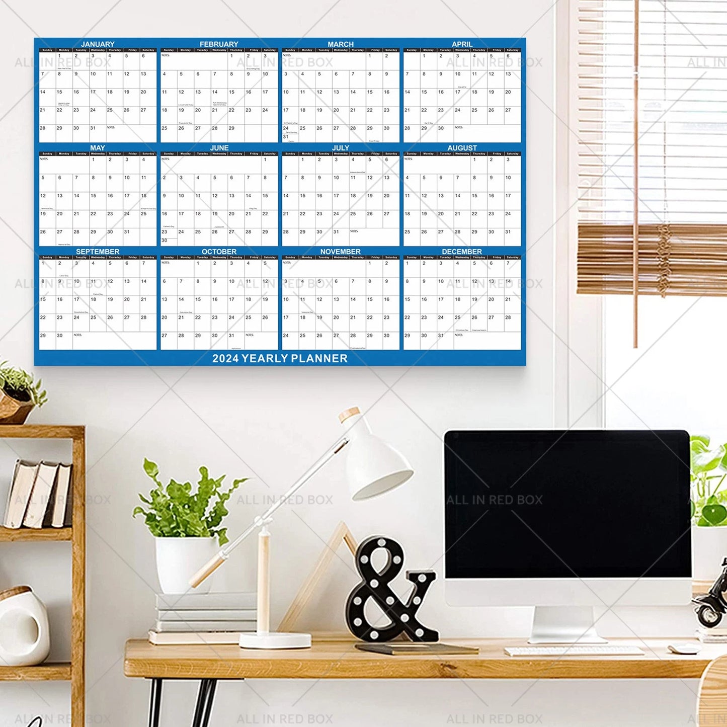 18 x 24 Inch 2024 Erasable Wall Calendar Planner - Navy