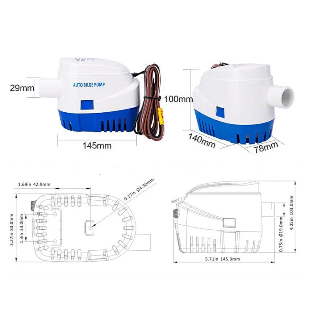 24V 600GPH Submersible Bilge Pump for Marine Boat & RV
