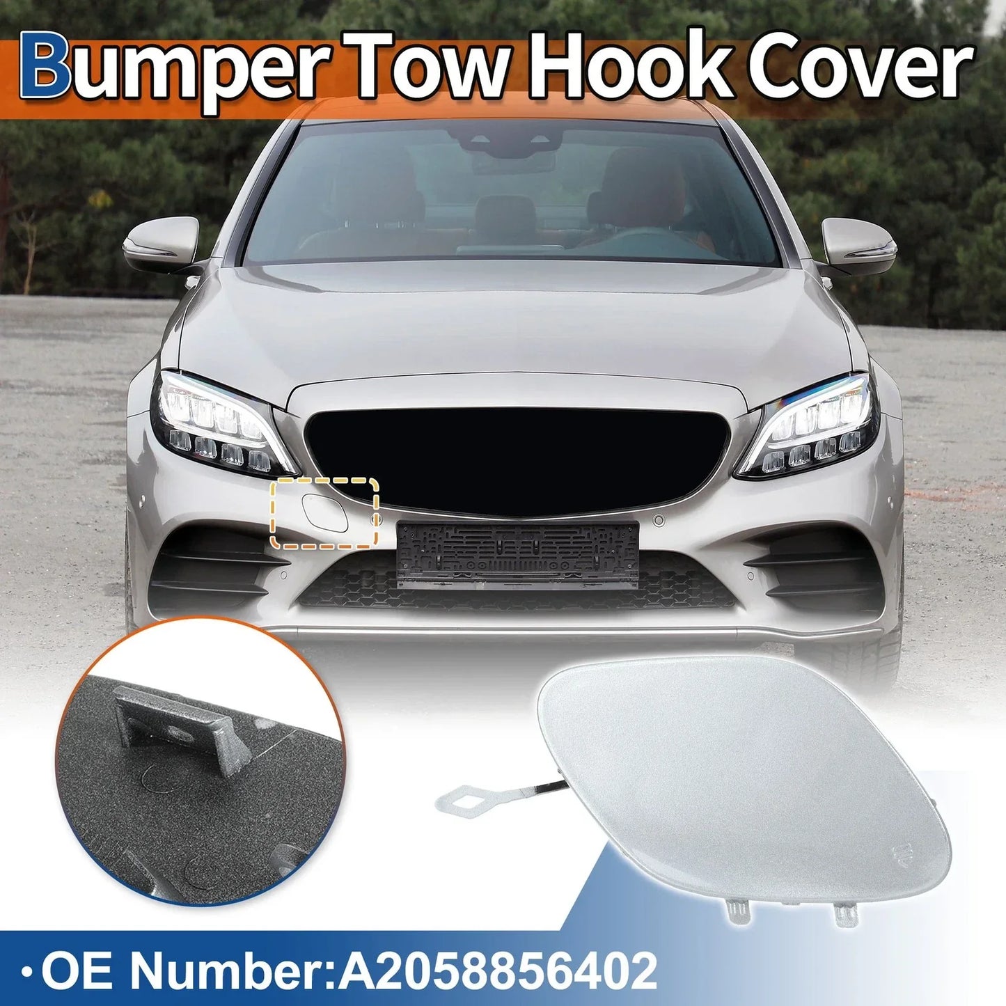 Car Bumper Tow Hook Cover for Mercedes-Benz (2019-2023) Diamond Silver