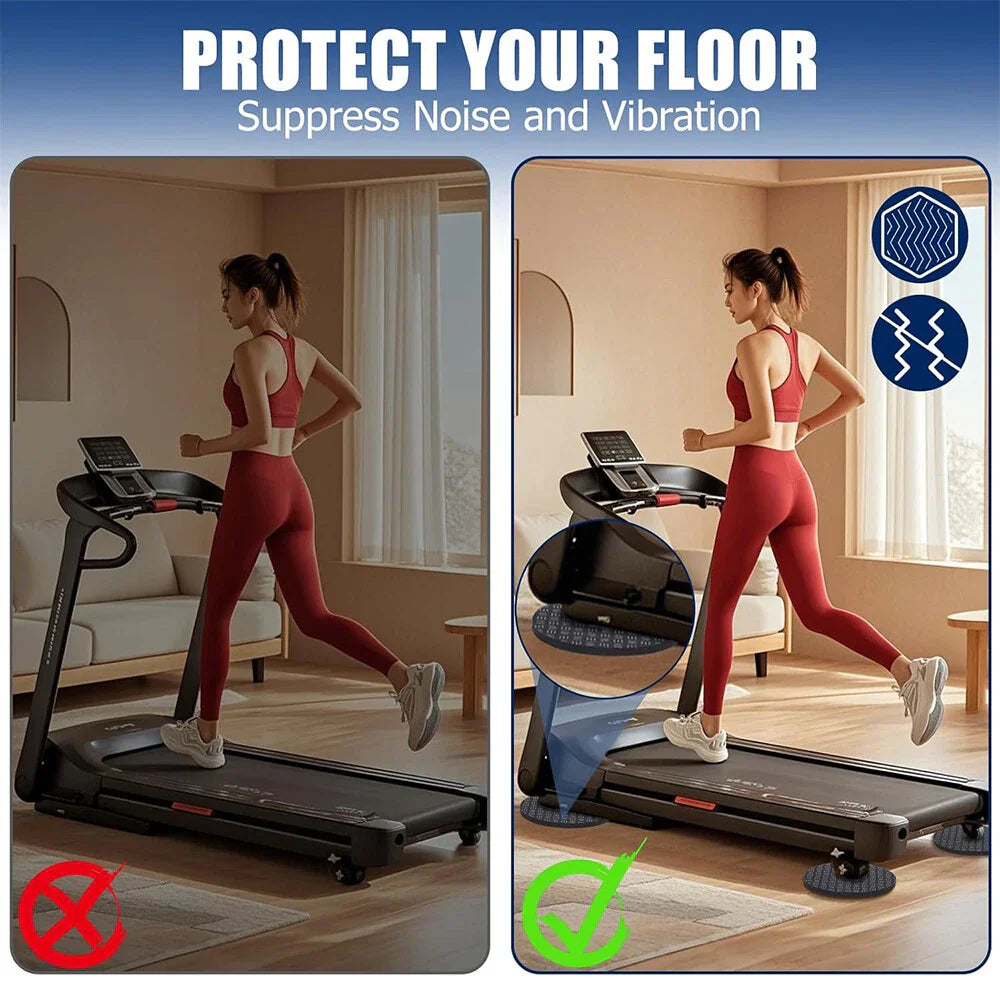 6pcs Non-Slip Mat for Treadmill & Exercise Bike - Black
