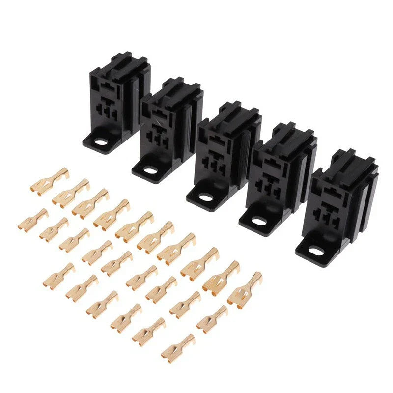 5pcs Micro 60A 5-Pin Relay Socket with 25x Copper Terminals for Automotive