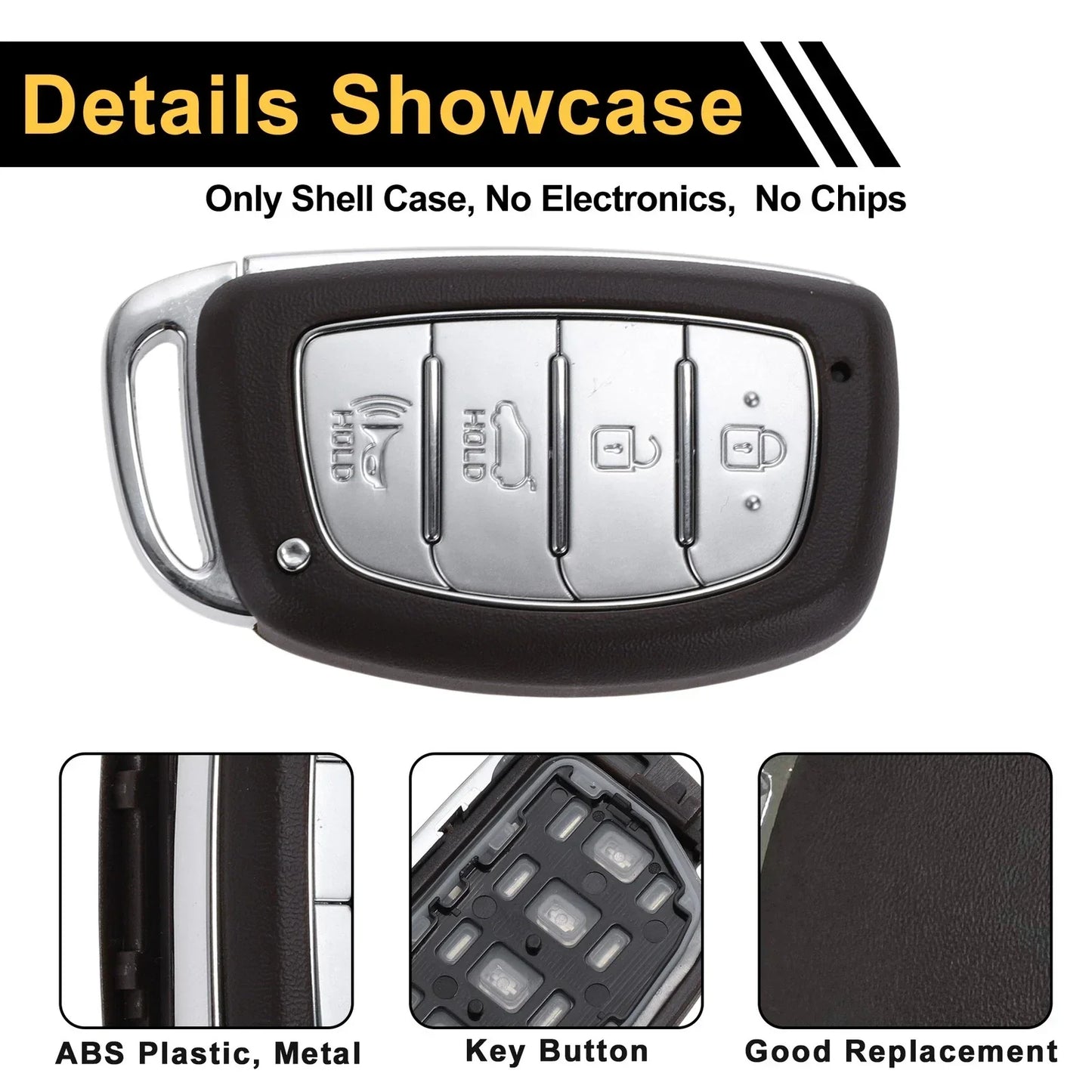 4 Button Key Fob Shell Case for Hyundai Tucson (2015-2021) Brown Silver Tone