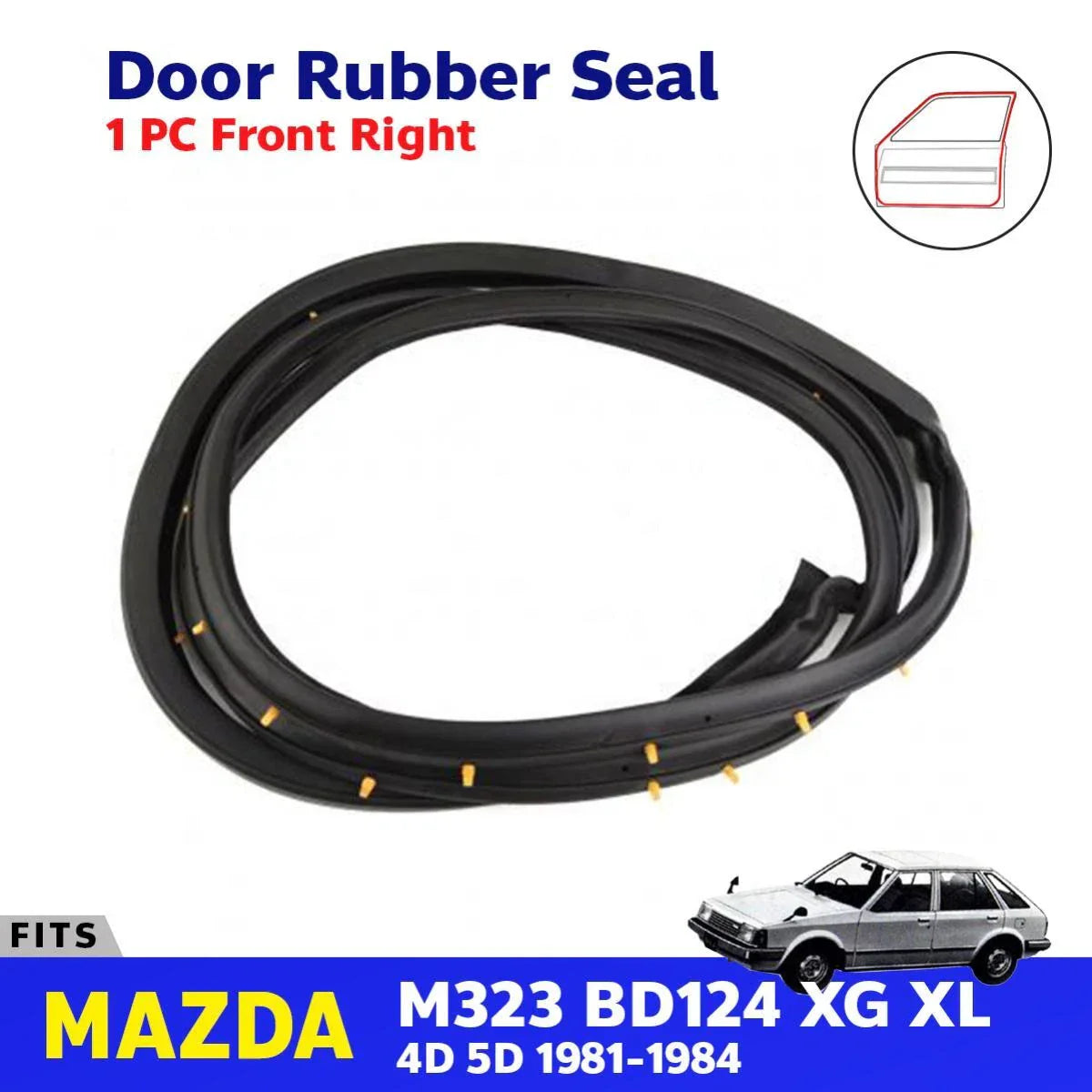 Door Rubber Seal Trim Weatherstrip FR Fits MAZDA M323 XG XL BD124 1981-84 D08
