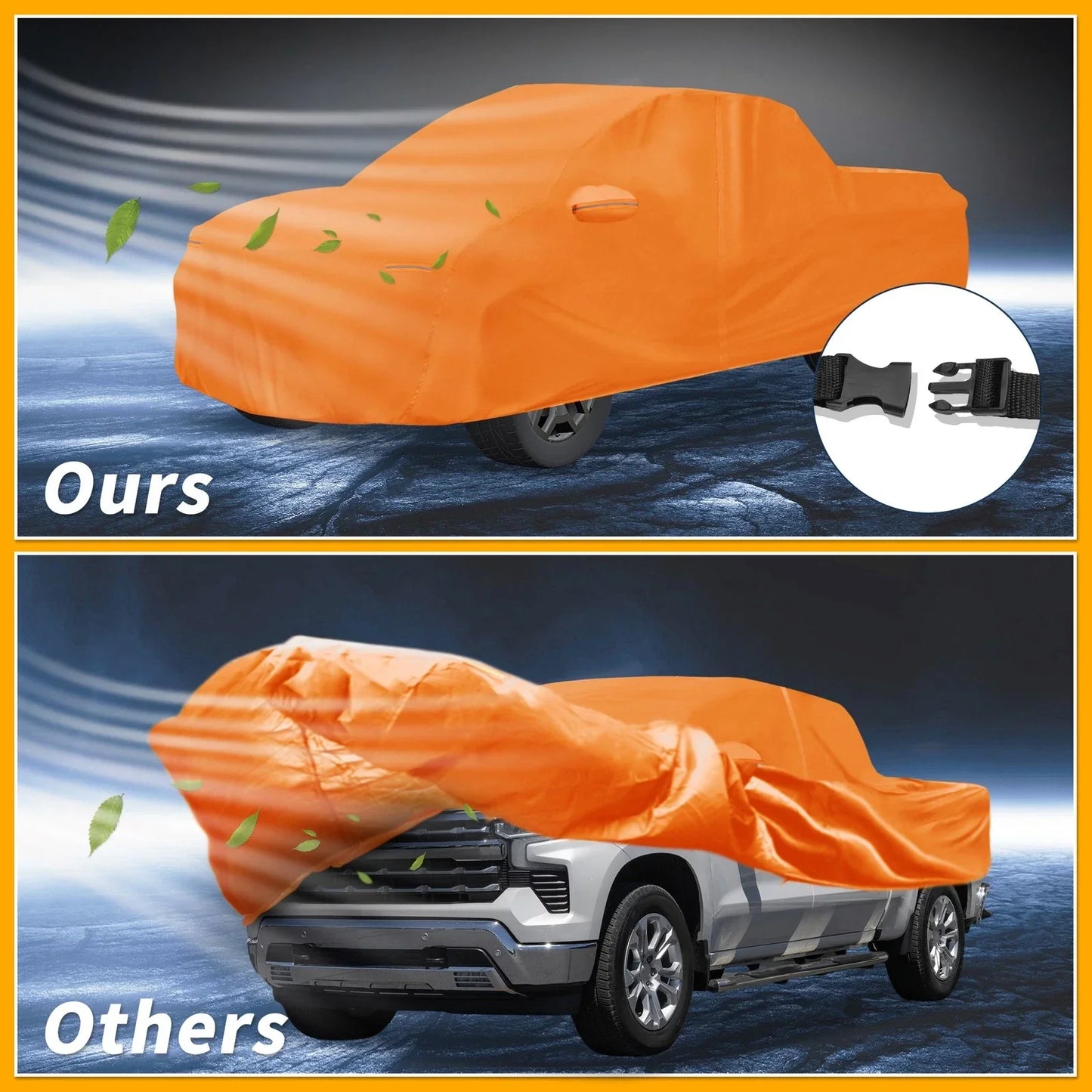 Waterproof All Weather Car Cover for Chevy Silverado (2014-2023) - Orange 210D-PU