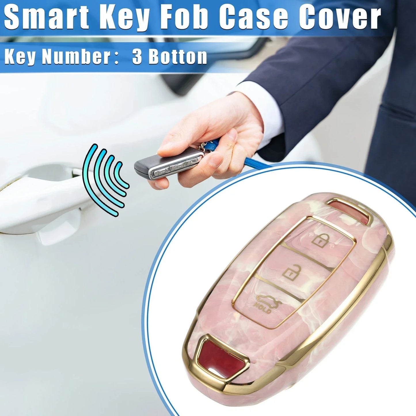 Key Fob Cover for Hyundai Accent Tucson, 3 Button TPU Pink (2010-2023)