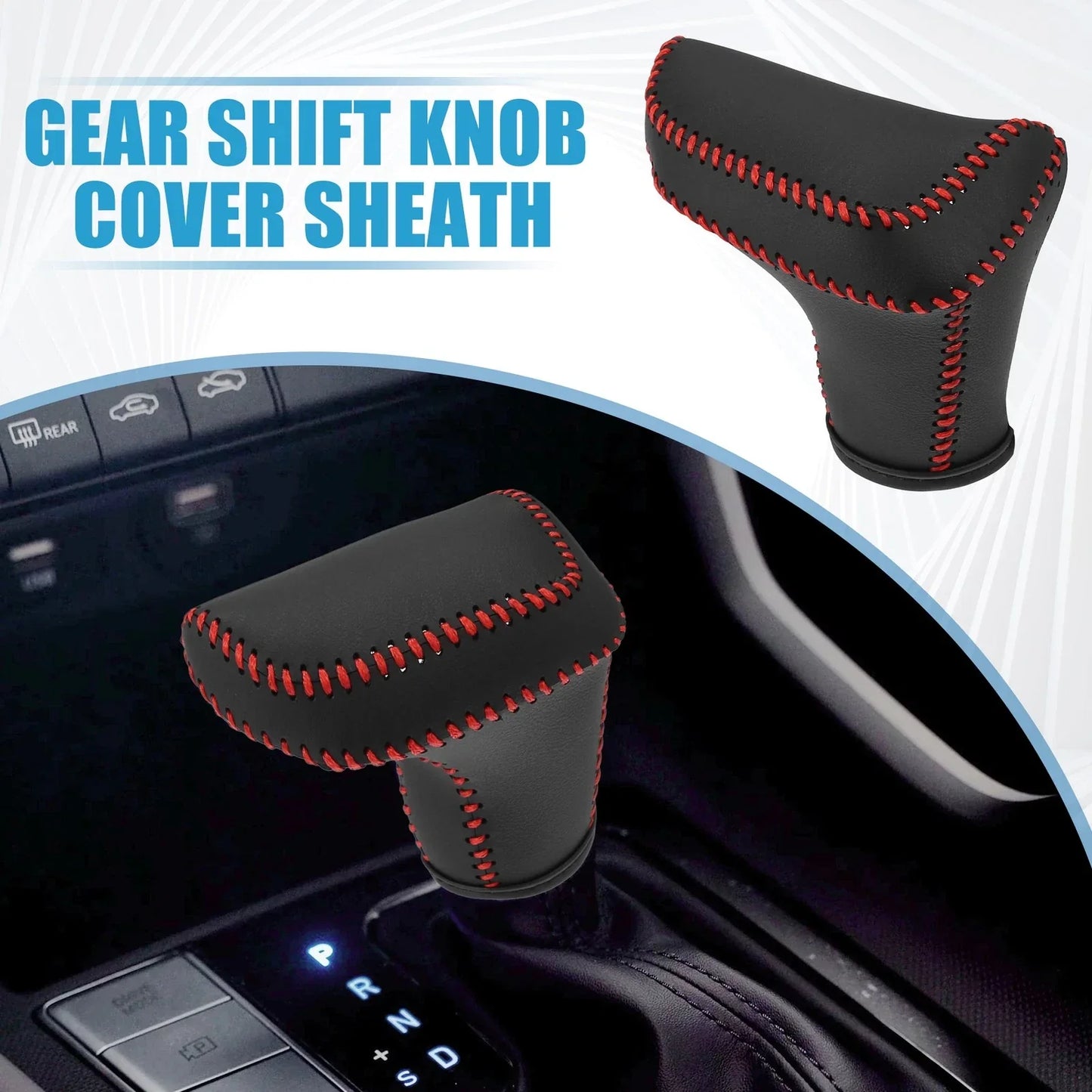 Automatic Gear Shift Knob Cover for Hyundai Elantra (2021-2023) Red Stitching