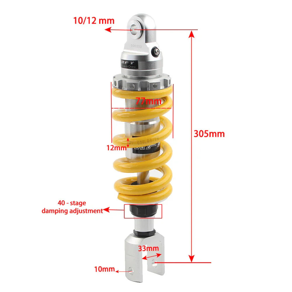 12'' Motorcycle Shock Absorber for Dirt Pit Bike ATV Quad - Yellow