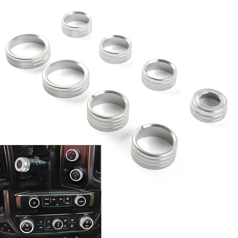 8x Air Conditioner Switch Knob Trim Silver for GMC Sierra (2014-2018)