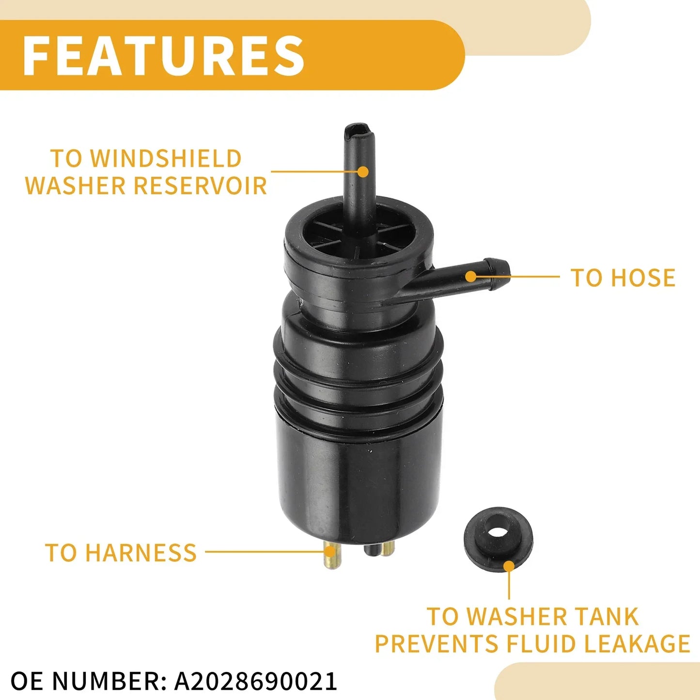 Windshield Washer Pump w/ Grommet for Mercedes-Benz 560SL (1986-1989)