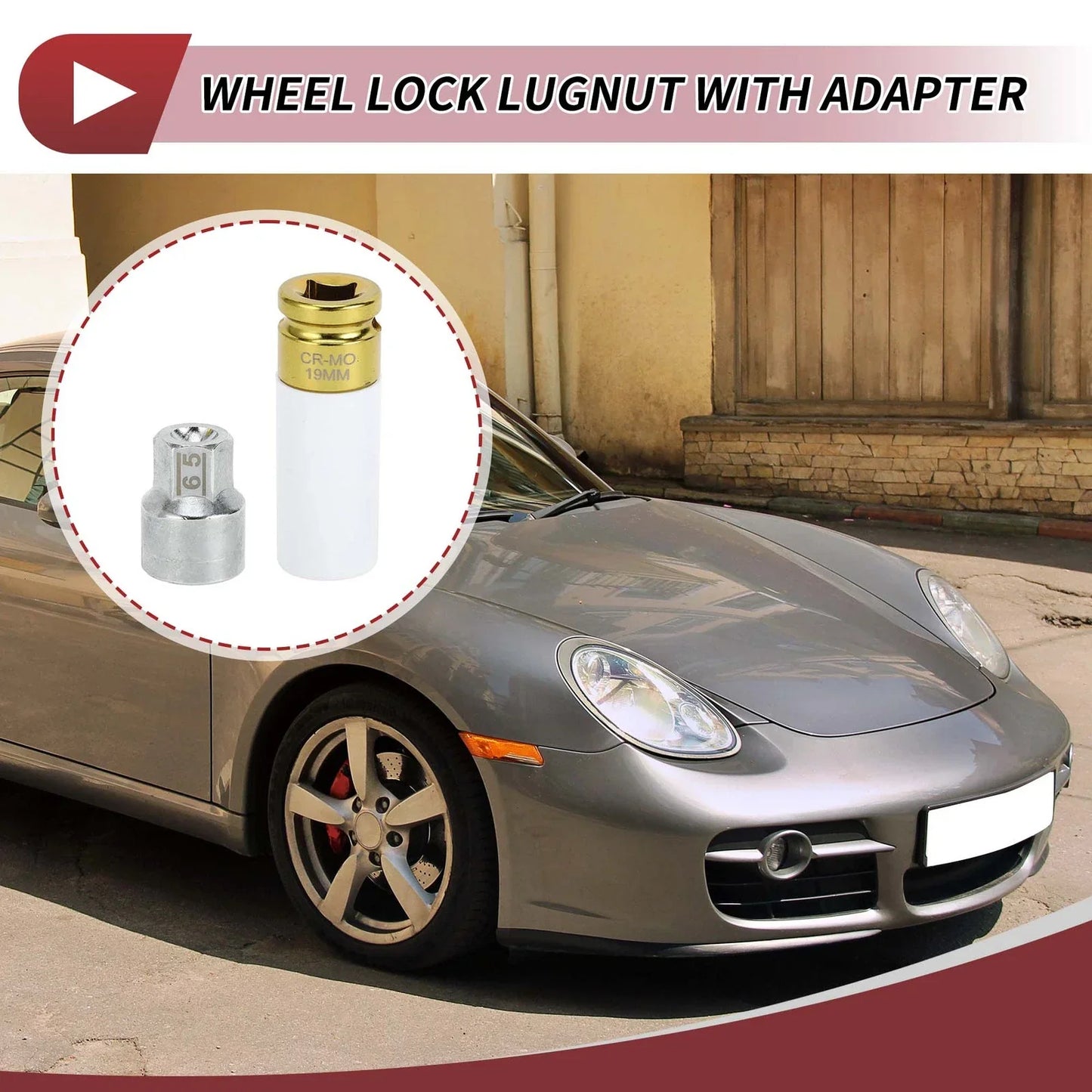 Set of 2 Wheel Lock Lug Nuts with Anti-theft Key for Porsche Cayenne