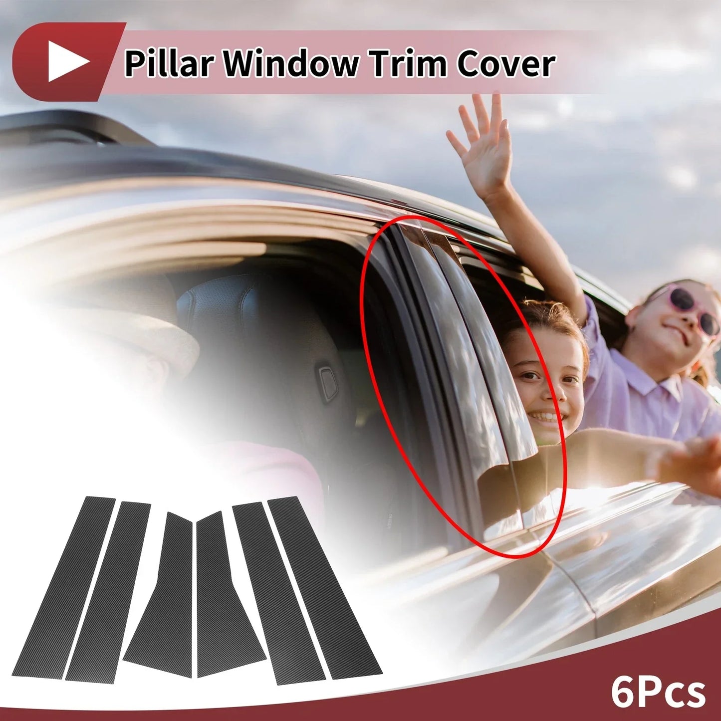 6 Pcs Door Pillar Window Trim for Mercedes-Benz B-Class (2020-2023) Black Carbon Fiber