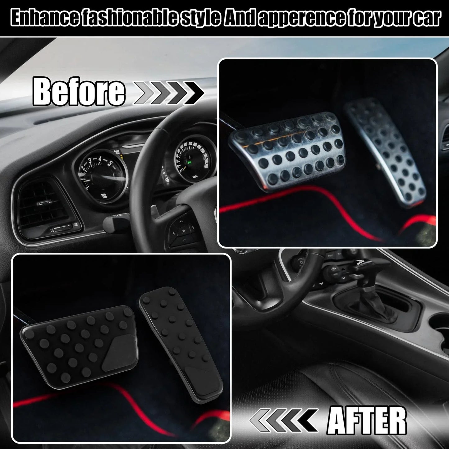 Brake Gas Accelerator Pedal Cover Set for Dodge Challenger Charger (2009-2019)