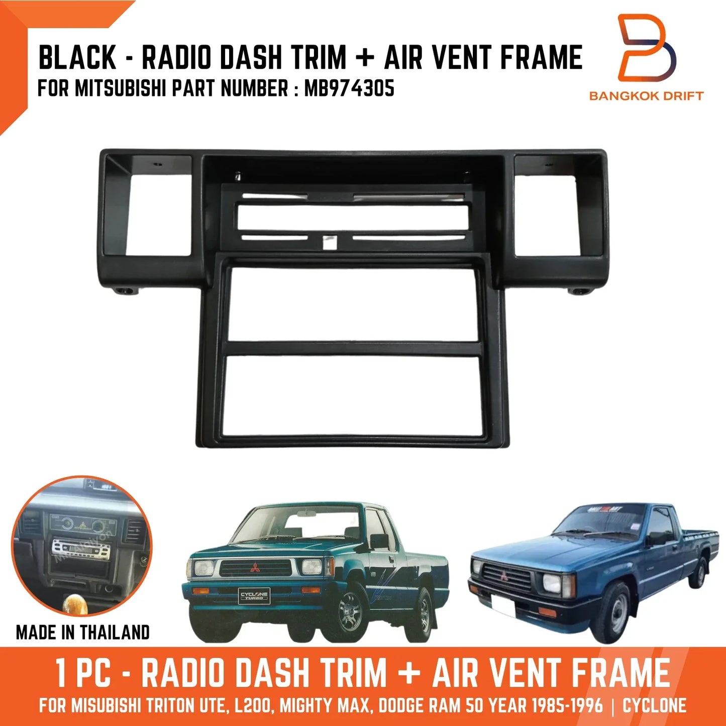 Black Radio Dashboard Panel Trim for Mitsubishi Triton Ute (1986-1996)