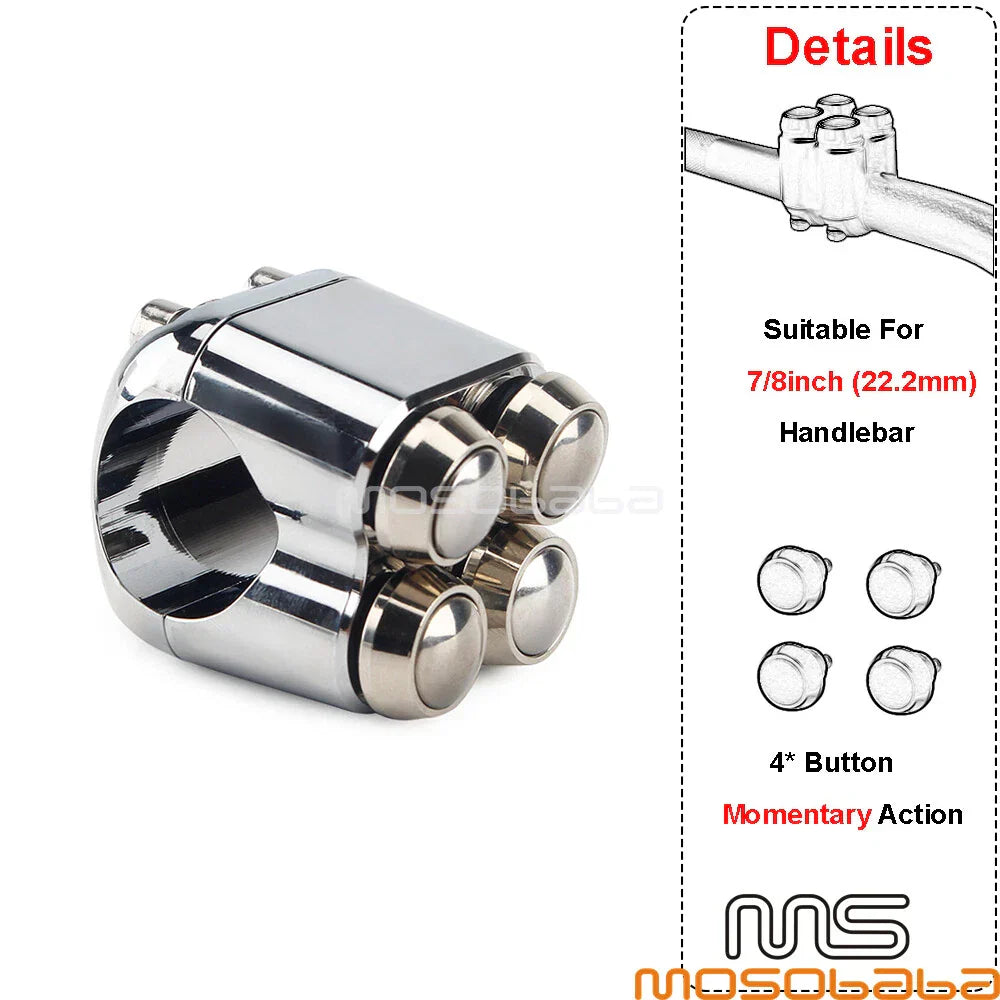 Chrome 7/8in Motorcycle Horn Indicator Switch for Harley Handlebar
