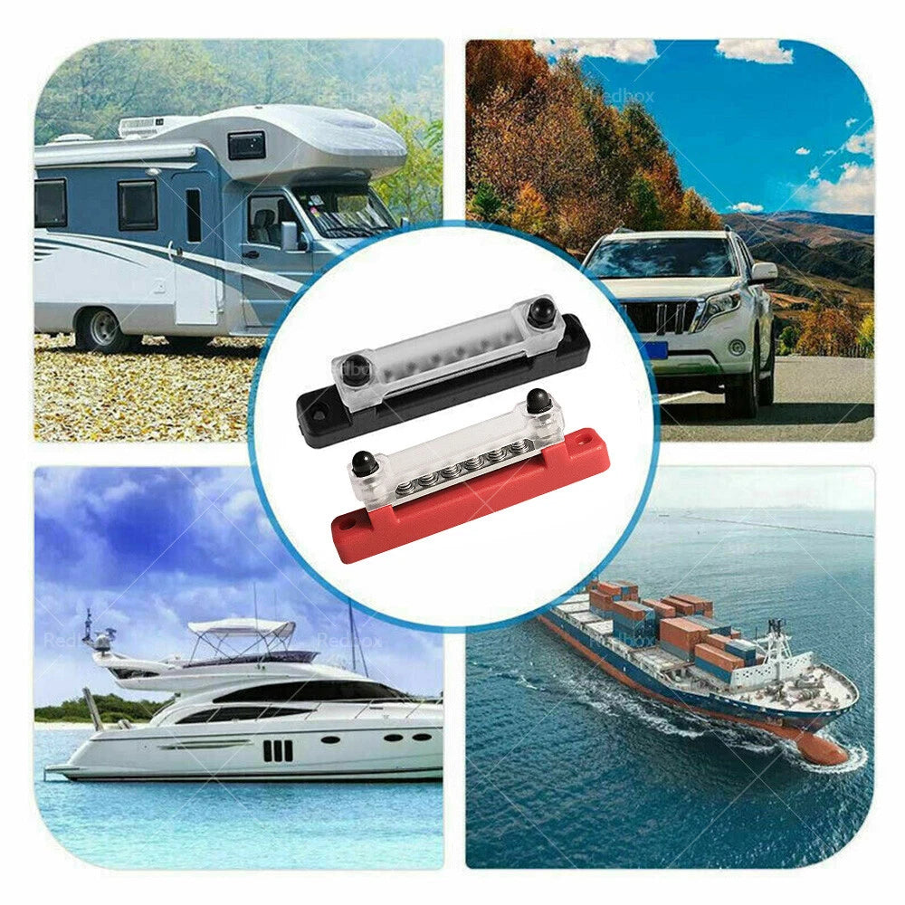 Red & Black 6 Way Bus Bar Power Distribution Terminal Block 12V 150A