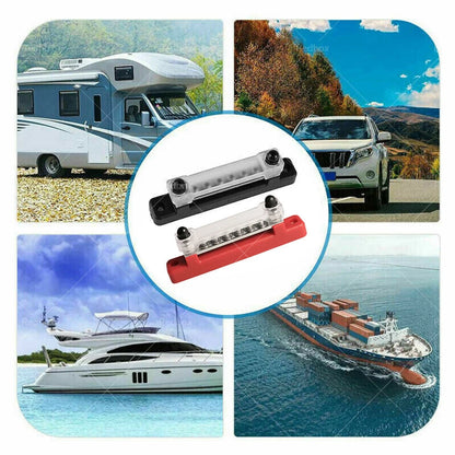 Red & Black 6 Way Bus Bar Power Distribution Terminal Block 12V 150A