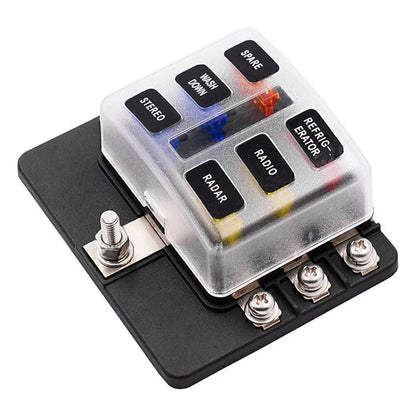 6-Way Blade Fuse Box Holder with LED Indicator for Car Marine Universal