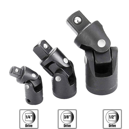 3Pcs Impact Universal Joint Socket Swivel Tool Set 1/2" 3/8" 1/4" Drive