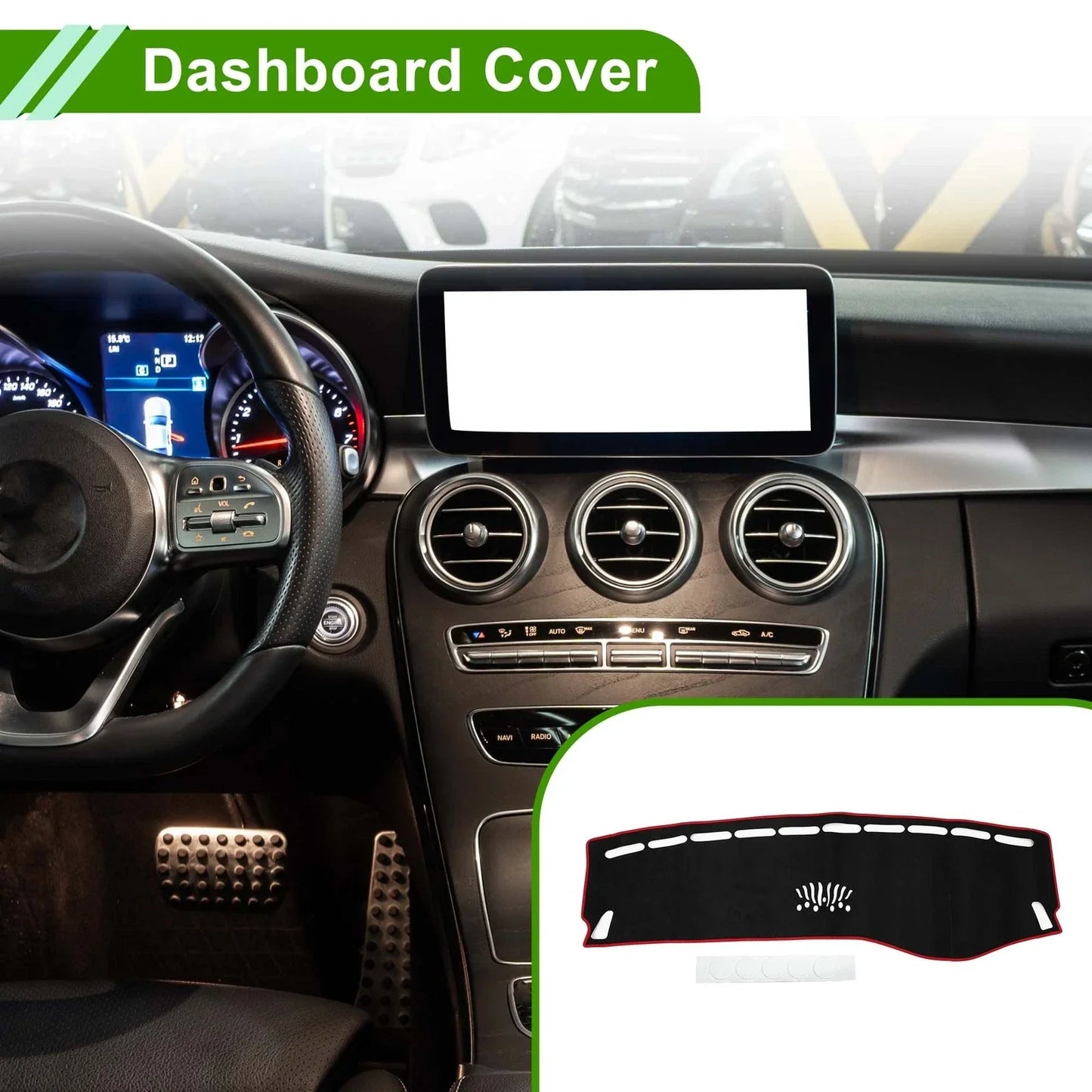 Dashboard Cover Mat for Mercedes Benz C Class W205 2015-2021 Black Red