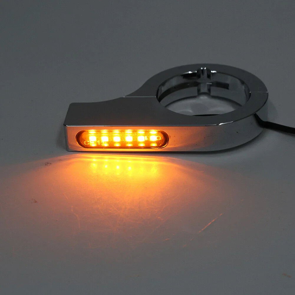 33MM-37MM Amber Chrome Fork Turn Signal Lights for Harley Touring Dyna