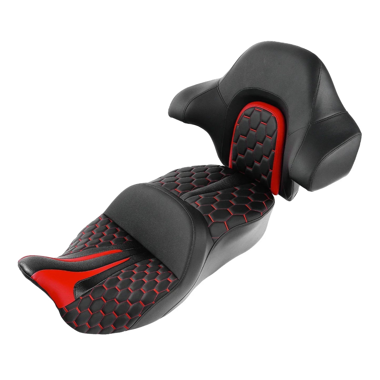 Black Red Driver Passenger Seat Backrest Pad for Harley Street Glide (2014-23)
