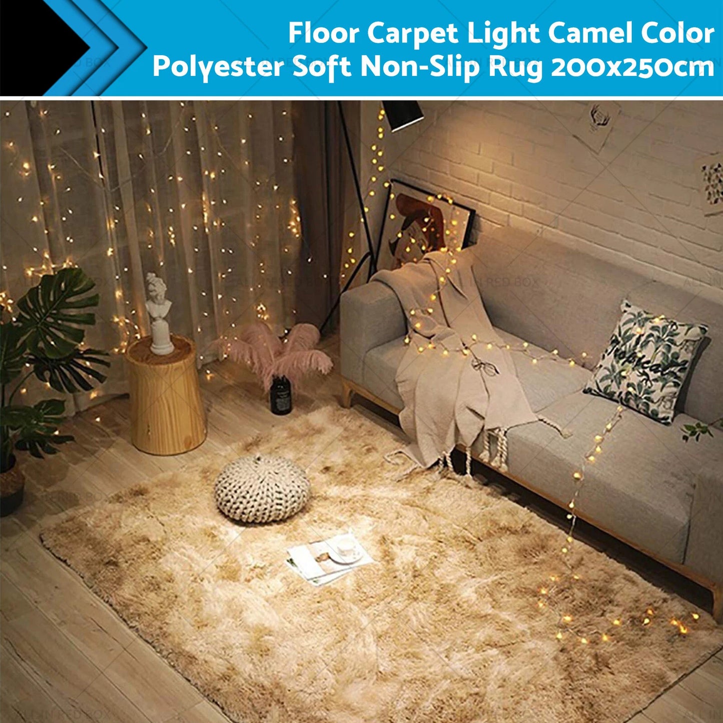 Soft Carpet Rug Light Camel 200x250cm Non-Slip Floor Mat