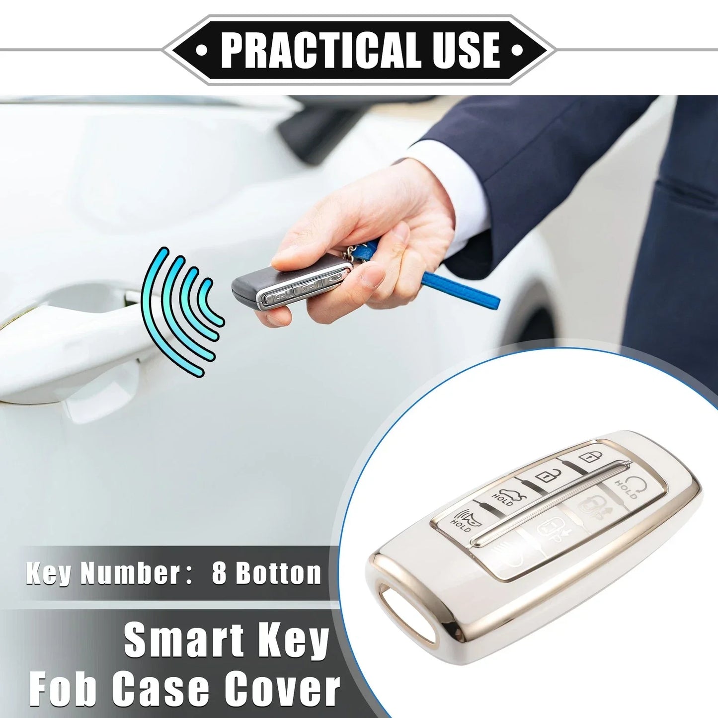 Keyless Smart Key Fob Case for Hyundai G80 GV80 8 Button TPU White (2021-2023)