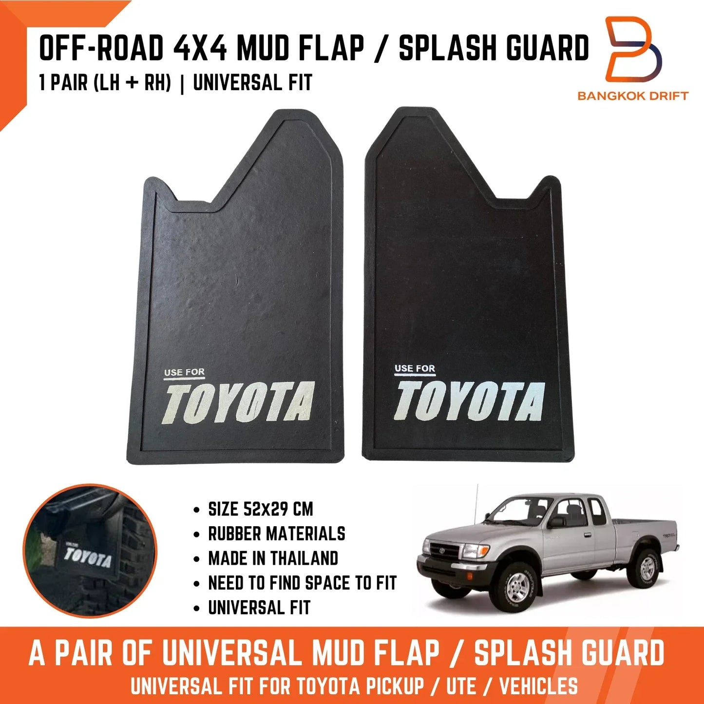 Mud Flaps for Toyota 4x4 4WD Off-Road Truck - Black Rubber
