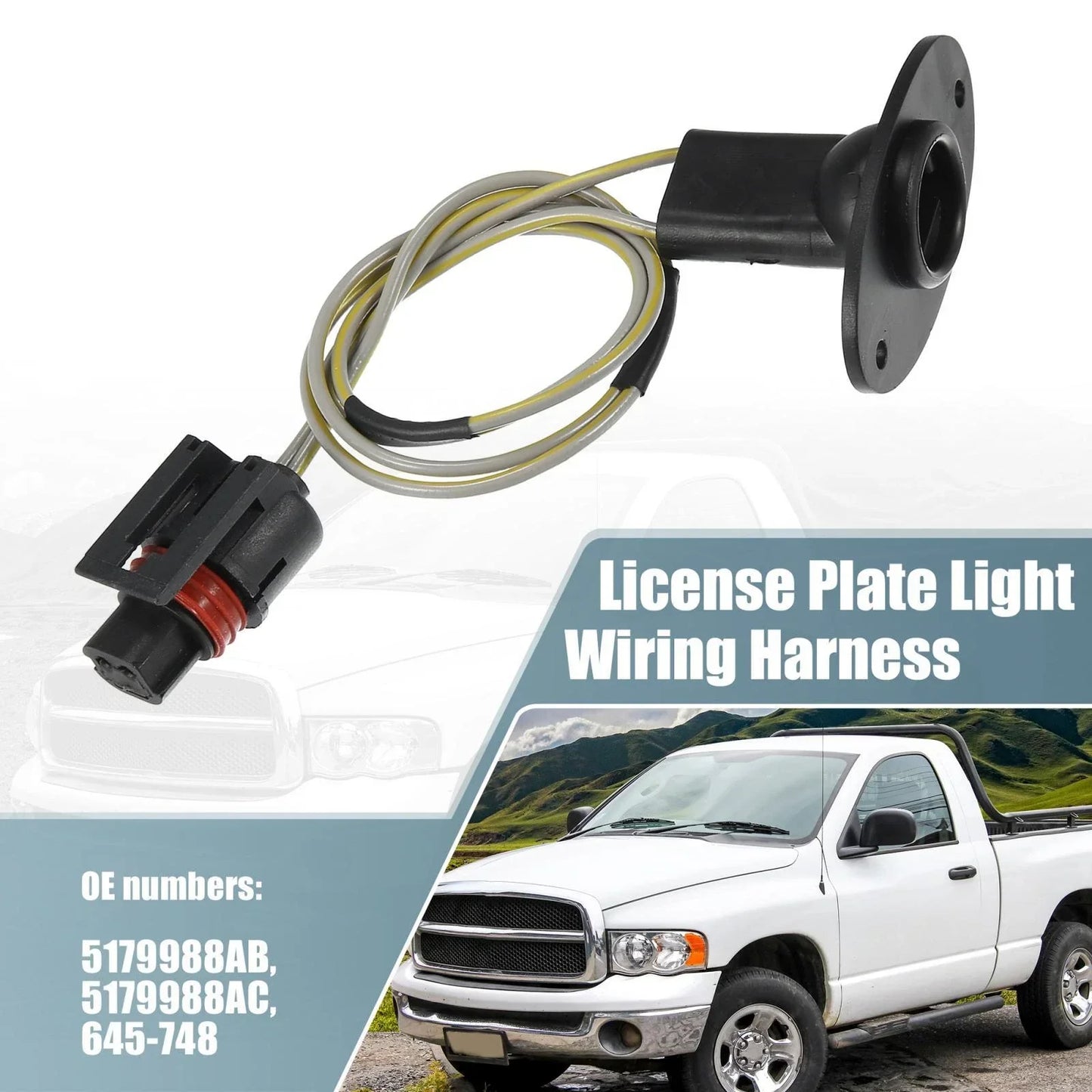 2 x License Plate Light Wiring Harness Socket for Dodge Ram 1500 (2009-2018)
