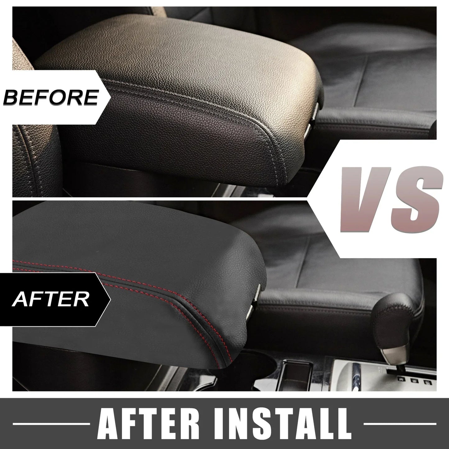 Dodge Durango Center Console Armrest Cover 2011-2021 Black with Red Stitches