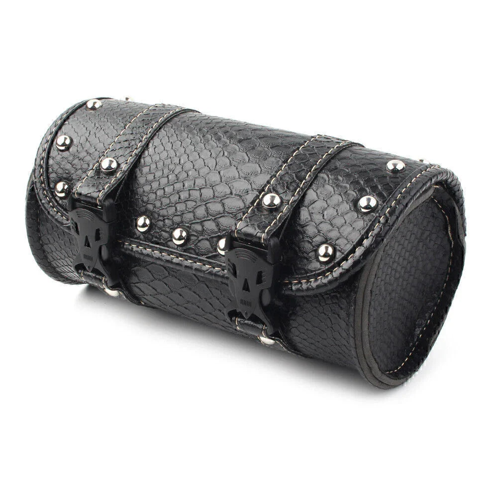 Leather Motorcycle Tool Bag for Universal Fork Handlebar Saddlebag Roll