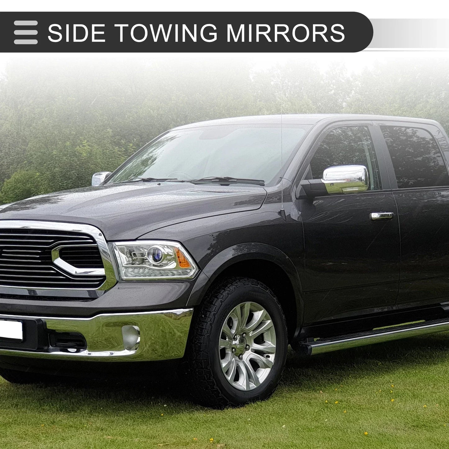Tow Mirrors for Dodge Ram 1500 with Turn Signal Lights Silver Tone (2009-2018)