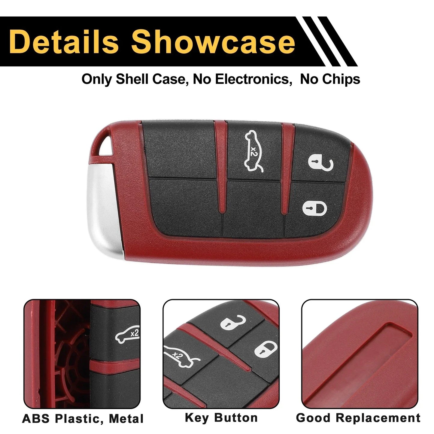 3 Button Key Fob Shell Case for Dodge Charger (2017) Black Red