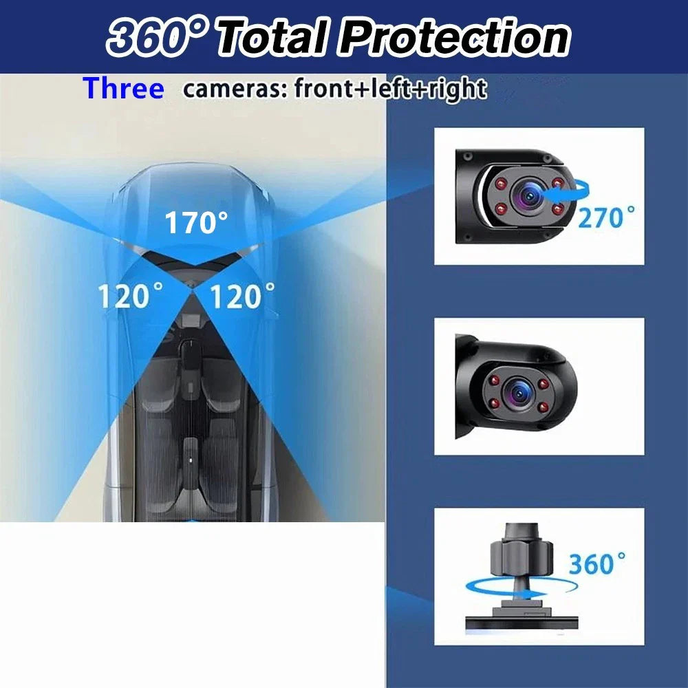 3 Channel 1080P HD Dash Cam for Car Front & Inside w/ 64GB Card