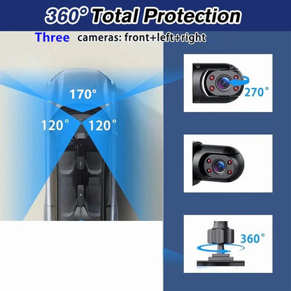 3 Channel 1080P HD Dash Cam for Car Front & Inside w/ 64GB Card