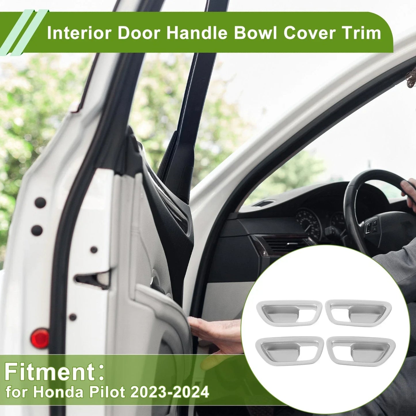 Interior Door Handle Bowl Cover Trim for Honda Pilot (2023-2024) Silver ABS