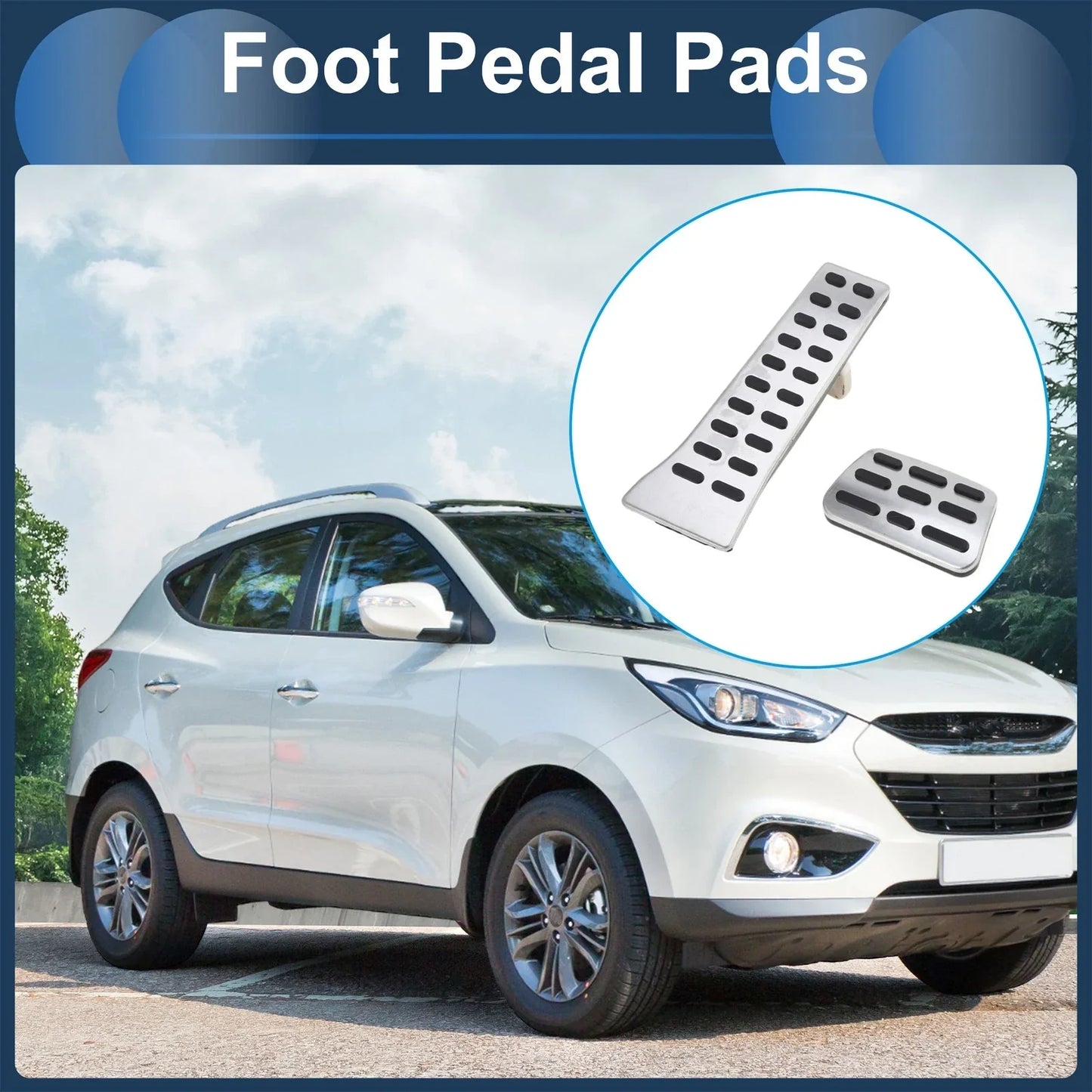 Automatic Footrest Pedals Cover for Hyundai Tucson (2016-2023) Silver Tone
