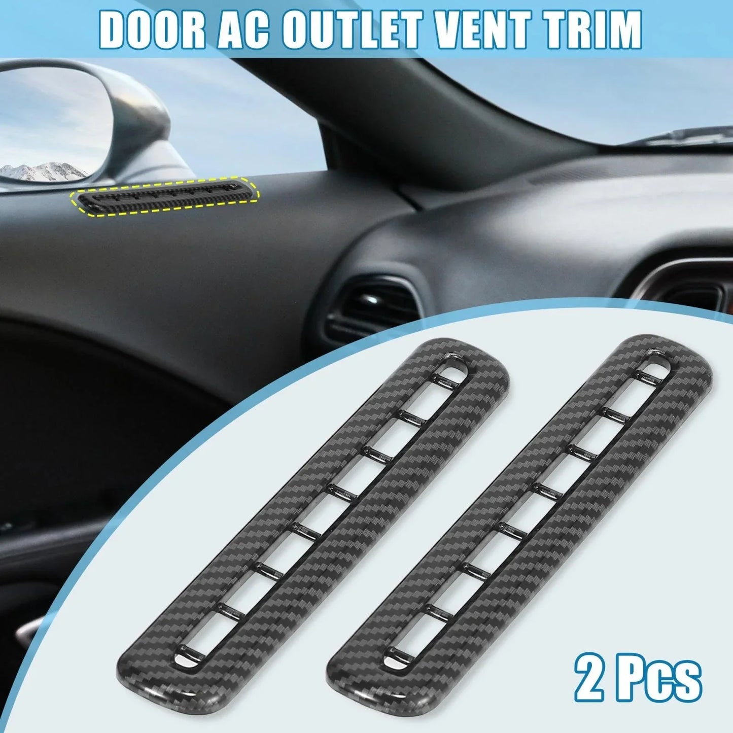 2 x Carbon Fiber Pattern Door AC Outlet Vent Covers for Dodge Challenger (2015-2019)