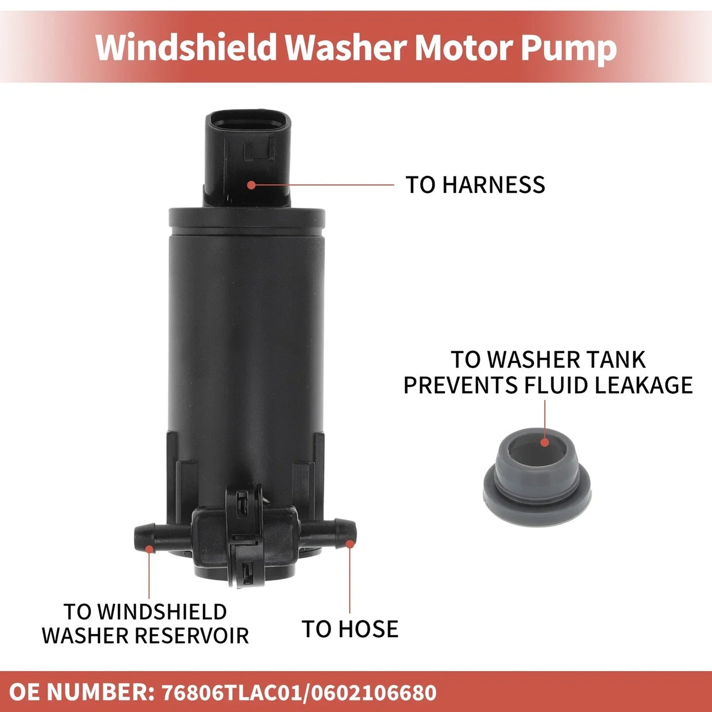 Windshield Washer Pump for Honda CR-V EX EX-L LX Touring (2017-2023)