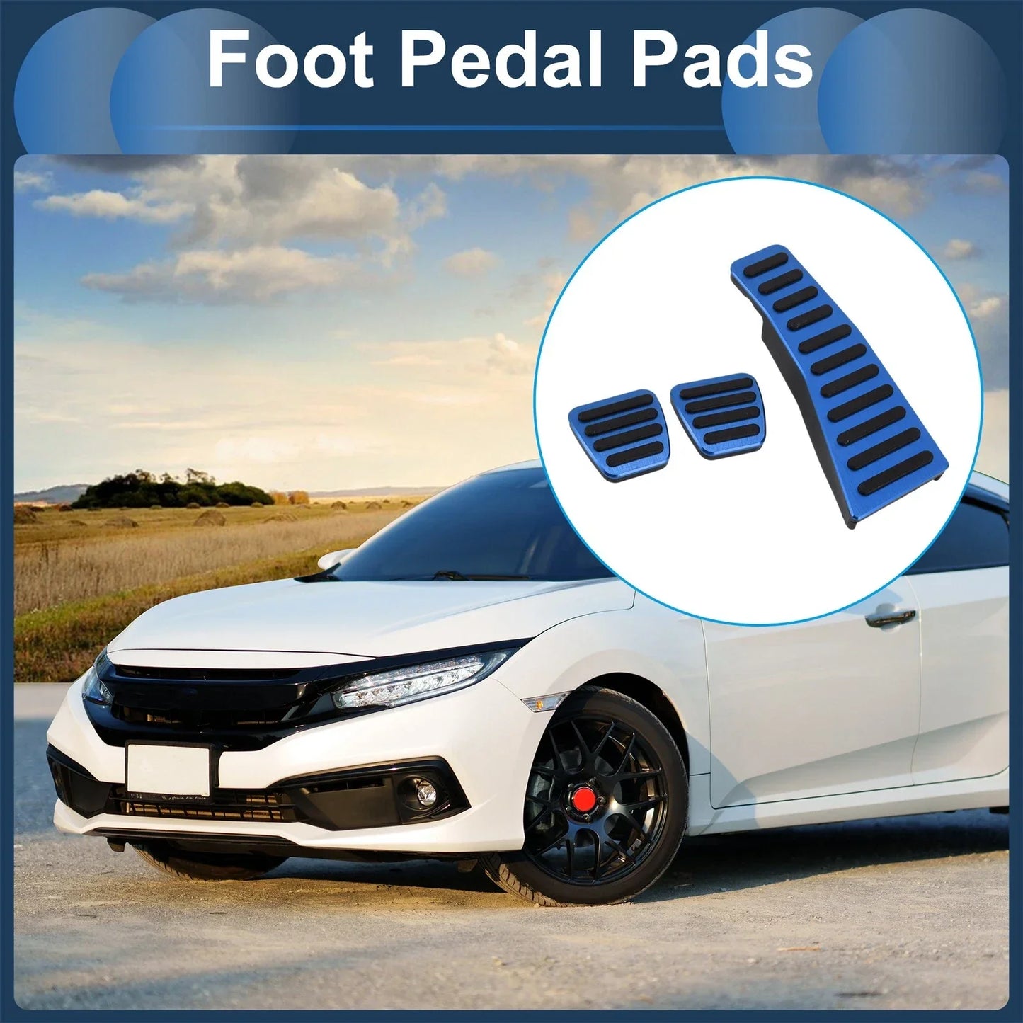 3 x Manual Foot Accelerator Pedal Covers for Honda Civic (2006-2009) Blue