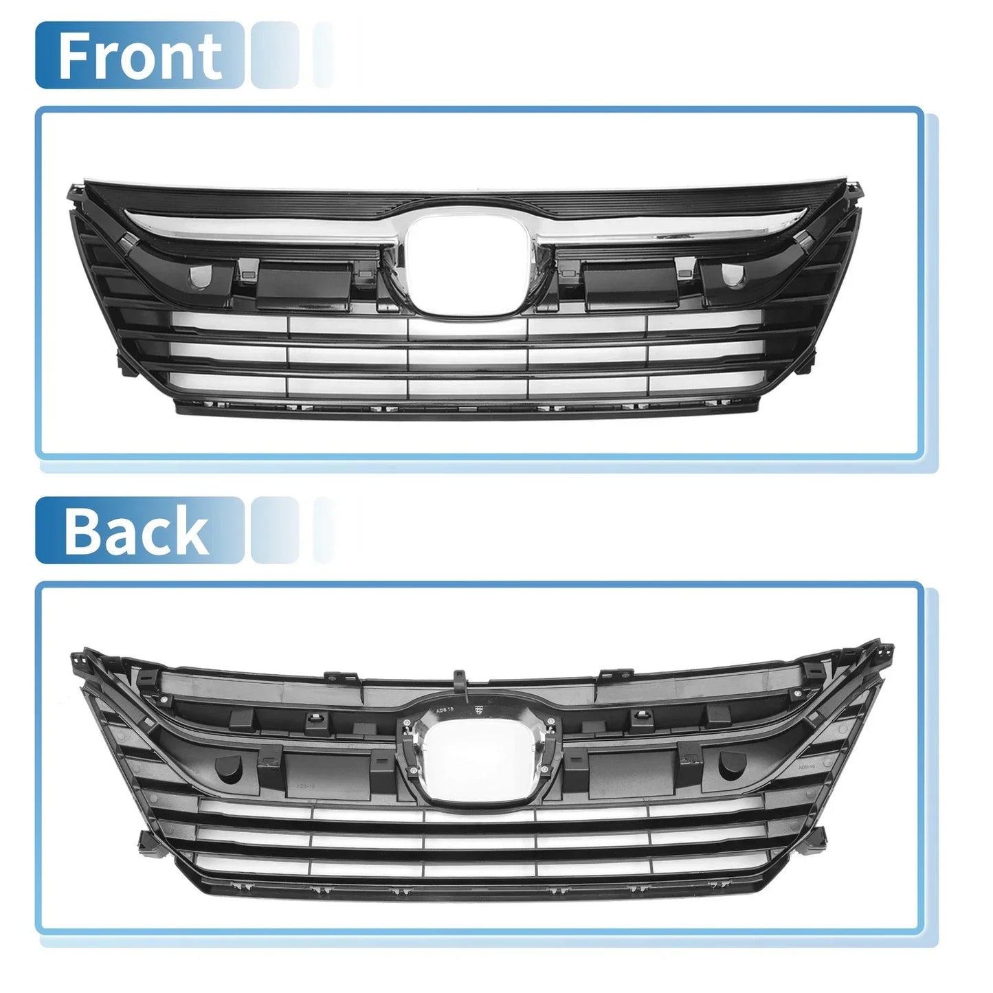 Front Upper Bumper Grille for Honda Odyssey 2018-2020 Chrome Silver Tone 1 Set