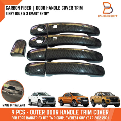 Black Carbon Fiber Door Handle Cover for Ford Ranger T6 PX Everest (12-21)