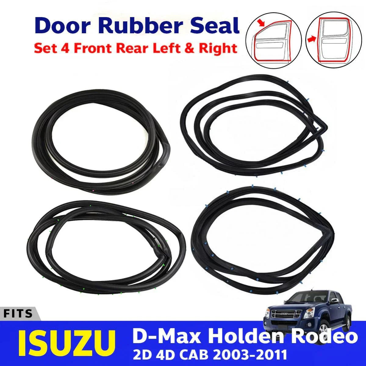 Door Rubber Weatherstrip Front Rear Set 4 Fits Isuzu D-Max TFR 4D Pickup 2003-11